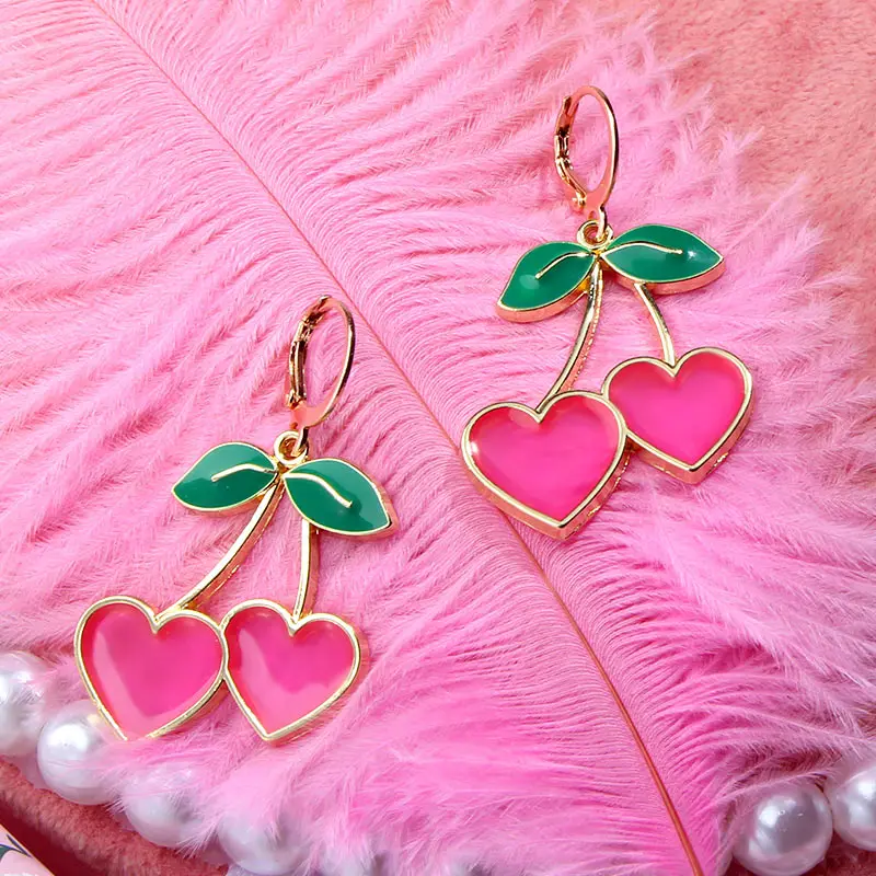 Korea Fashion Elegant Party Gift Jewelry For Women Girls Sweet Drop Glaze Heart Earring Cute Pink Cherry Fruit Dangle Earrings
Korea Fashion Elegant Party Gift Jewelry For Women Girls Sweet Drop Glaze Heart Earring Cute Pink Cherry Fruit Dangle Earrings