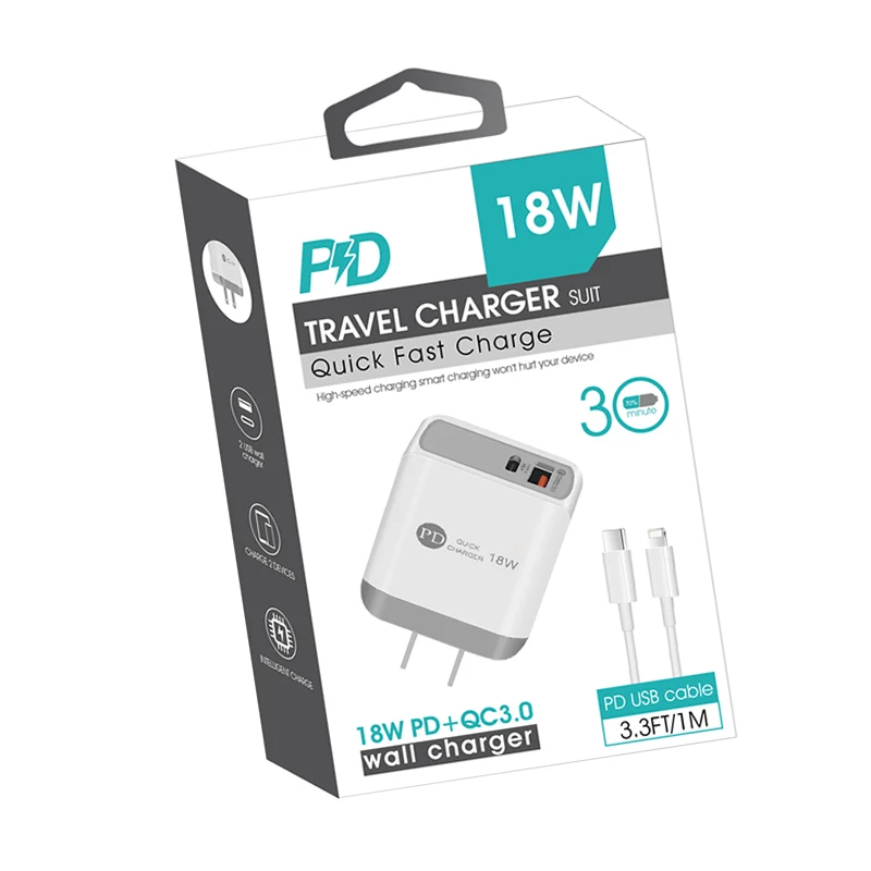 

PD 18W UK EU AU US Plug QC 3.0 Cargadores Carregador Chargers 20W Travel Type USB C Wall Fast Phone Mobile Charger, White