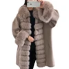 Fashion European Women's Fox Fur Double Face Coat Wholesale Winter Wool Cashmere Full Length Coat