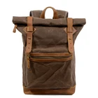 Vintage Large Waterproof Canvas Travel Roll Top Backpack Unisex Leisure Laptop School Bag
