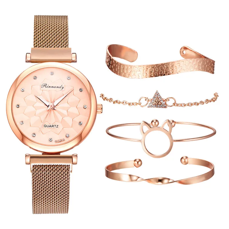 5pcs/set Rose Gold Women Watch Bracelet Set Magnet Watch Ladies Wrist Watch FW023, 8 different colors as picture
5pcs/set Rose Gold Women Watch Bracelet Set Magnet Watch Ladies Wrist Watch FW023, 8 different colors as picture