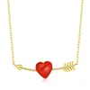 Big red coral heart silver 925 sterling gold plated arrow interlocking heart pendant necklace
