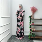 2019 Fashion Traditional Long Maxi Kaftan Islamic Polyester Clothing Muslim Women Dubai Floral Dress Abaya