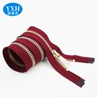 Custom high quality 8# 10# luggage metal zipper heavy large brass metal tooth zip