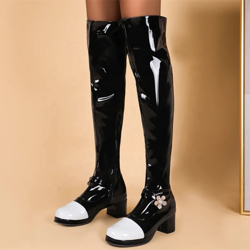 Ins Popular Black White Patchwork Shoes Boots Long Women's Over Knee High Boots Flower Winter Soft Patent Leather Size 48
Ins Popular Black White Patchwork Shoes Boots Long Women's Over Knee High Boots Flower Winter Soft Patent Leather Size 48
