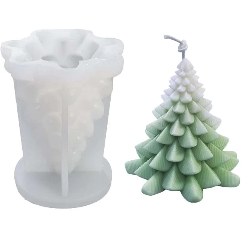 

Flexible Reusable 3D Luo Leaf Christmas Pine Tree Epoxy Resin Mould Handmade DIY Silicone Molds for Candle Making, Translucent