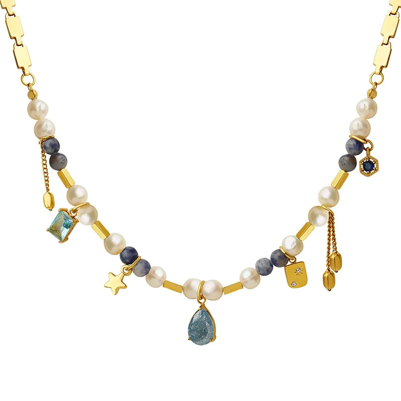 JTN002 Geometric Natural Stone Bead Titanium Steel Choker Fresh Water Pearl Pendant Necklace
JTN002 Geometric Natural Stone Bead Titanium Steel Choker Fresh Water Pearl Pendant Necklace