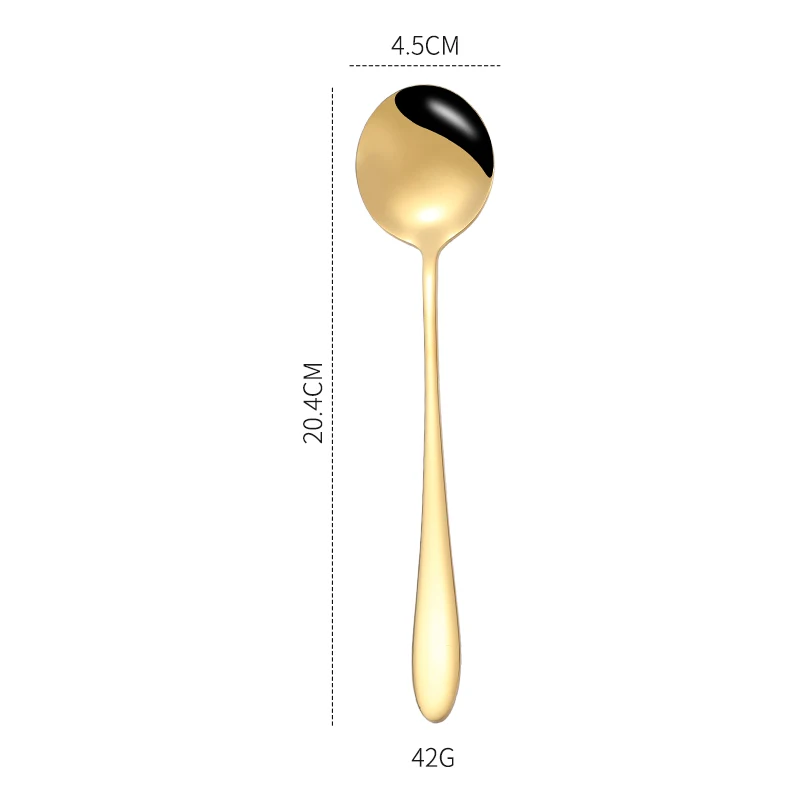 Main dining long handle salad round edible gold spoon stainless, Silver/gold/rose gold/black
Main dining long handle salad round edible gold spoon stainless, Silver/gold/rose gold/black