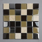 15x15 Small Square Glass Mix Metal Mosaic Types Of Decorative Tiles For Kitchen
