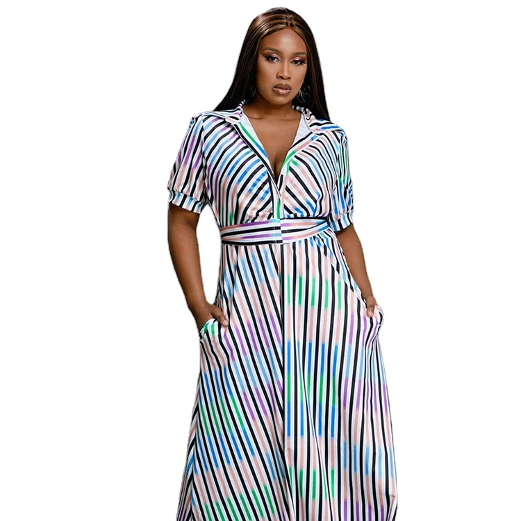 KCYA summer casual plus size dress short sleeve striped shirt maxi dress 4xl 5xl 
KCYA summer casual plus size dress short sleeve striped shirt maxi dress 4xl 5xl
