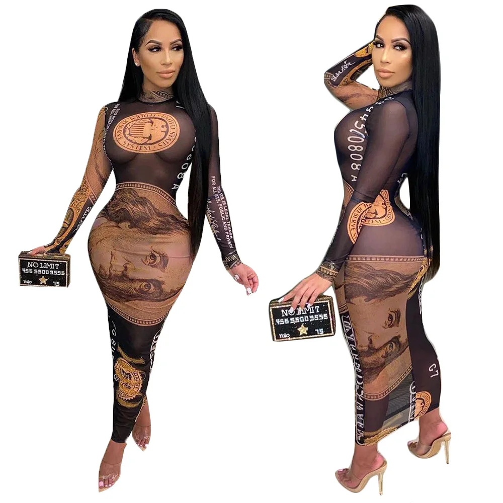 Spring Latest Design Dollar Print Long Sleeve Bodycon Money Dresses Casual Streetwear Womens Sexy Transparent Mesh Dresses, Picture color
Spring Latest Design Dollar Print Long Sleeve Bodycon Money Dresses Casual Streetwear Womens Sexy Transparent Mesh Dresses, Picture color