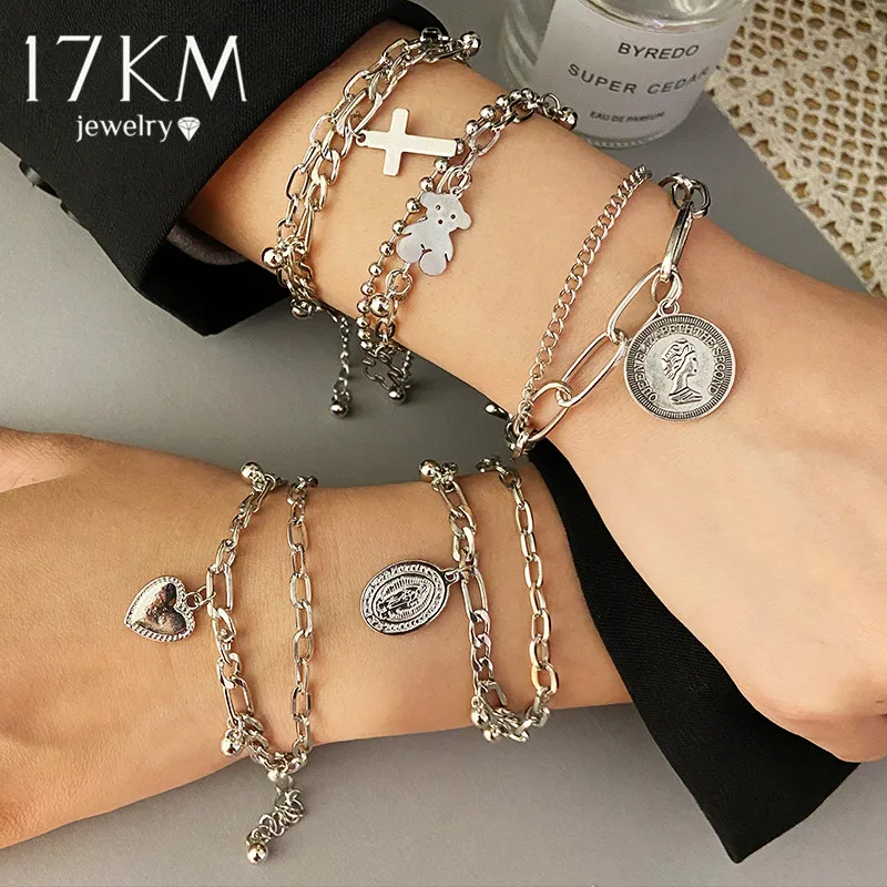 Punk Multilayer Chain Bracelet Retro Vintage Silver Color Heart Cross Coin Charms Chain Bracelets for Men and Women, Antique bronze
Punk Multilayer Chain Bracelet Retro Vintage Silver Color Heart Cross Coin Charms Chain Bracelets for Men and Women, Antique bronze
