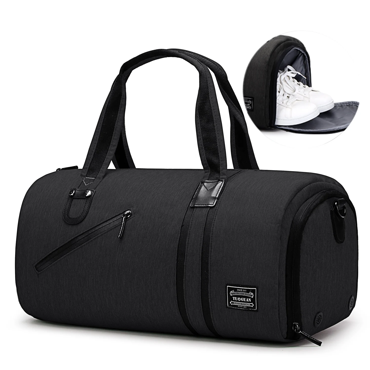 TUGUAN sport bag wholesale and oem custom gym bag with sneaker compartments, Black/grey
TUGUAN sport bag wholesale and oem custom gym bag with sneaker compartments, Black/grey