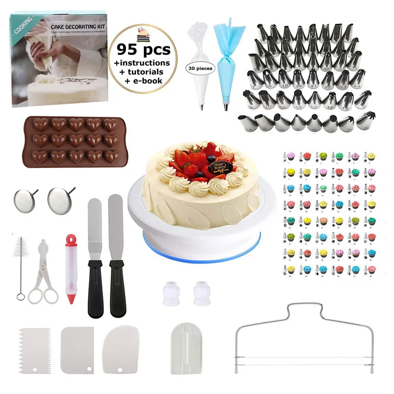 95 pcs metal cake decorating tools set with plastic cake turntable for baking tools
95 pcs metal cake decorating tools set with plastic cake turntable for baking tools