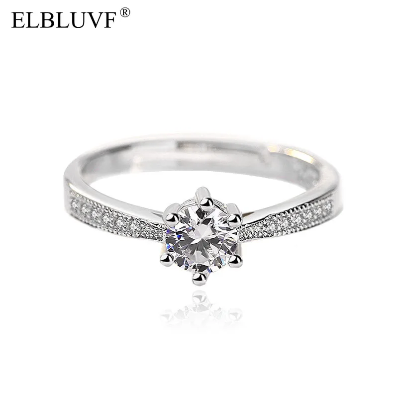 

ELBLUVF Free Shipping Korean Style Copper Alloy Jewelry Platinum Plated Silver Color Zircon Wedding Ring, White gold