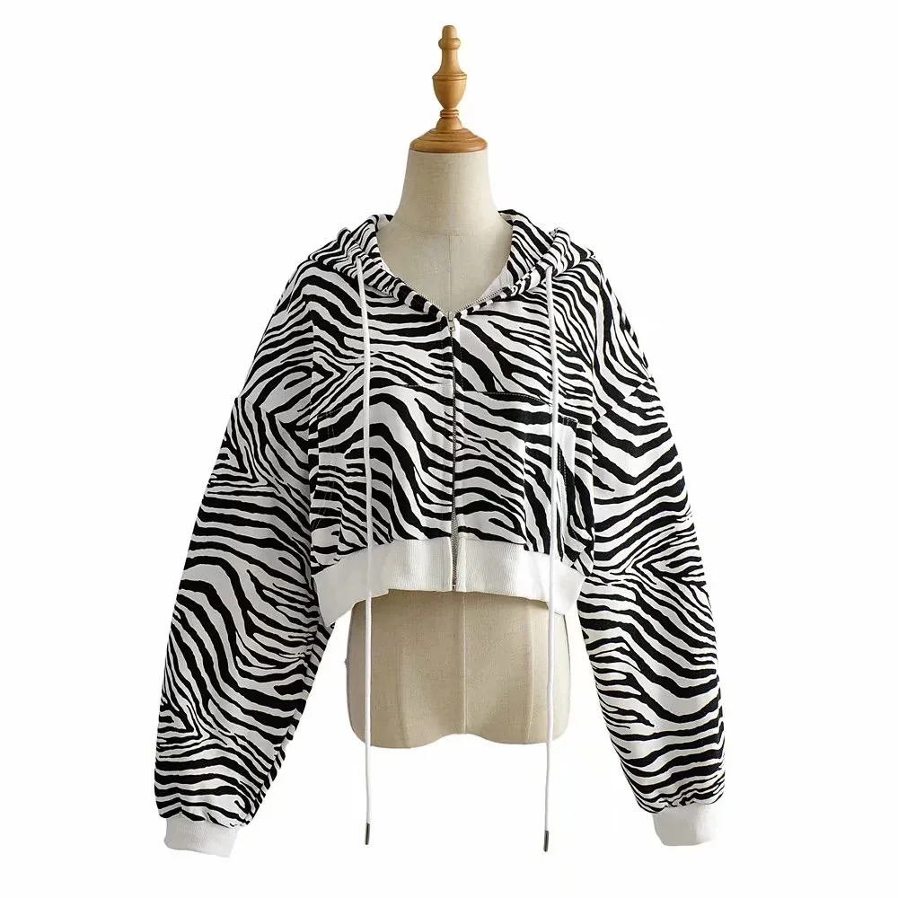 Wholesale high waist hooded sweat black and white striped long sleeve fashion cardigan hoodie, Picture shows
Wholesale high waist hooded sweat black and white striped long sleeve fashion cardigan hoodie, Picture shows