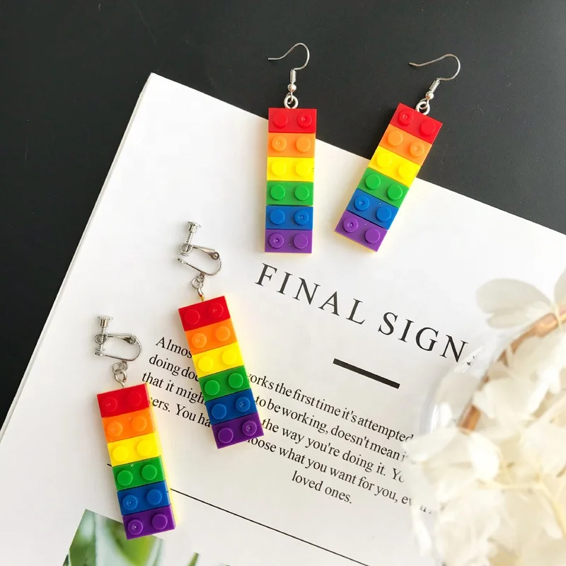 without piercing Rainbow Plastic Bricks Earrings rainbow building blocks clip on girl earrings toy brick, As pictured shown
without piercing Rainbow Plastic Bricks Earrings rainbow building blocks clip on girl earrings toy brick, As pictured shown