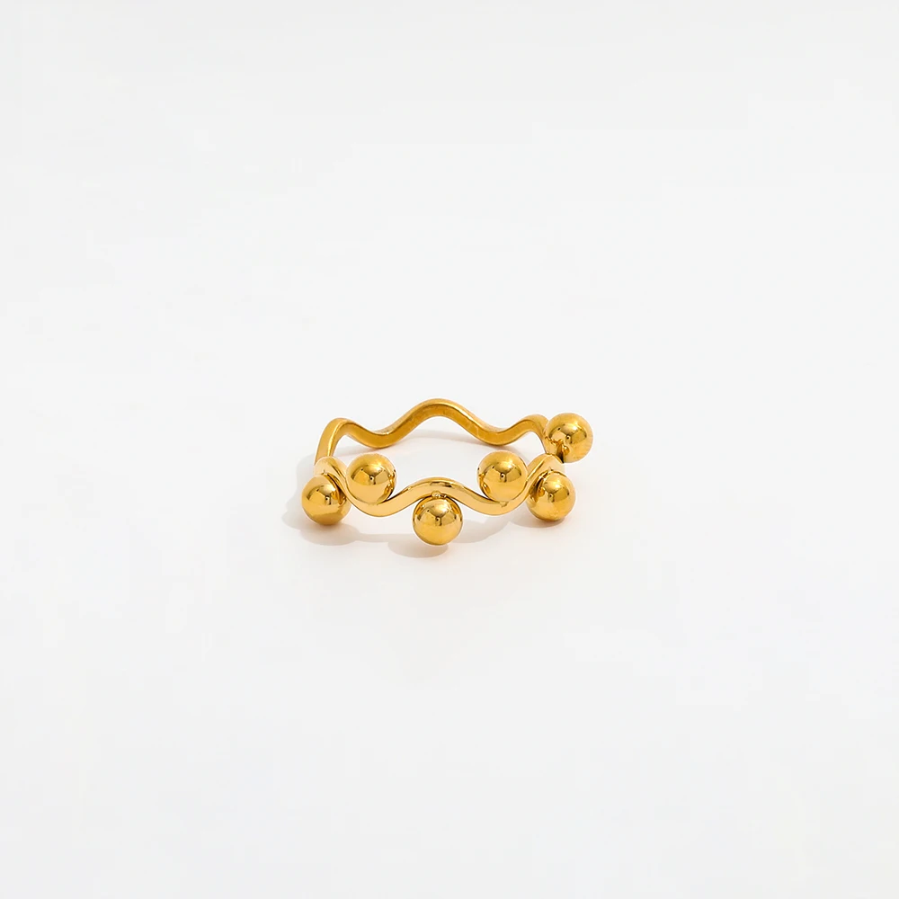 High End 18K PVD Gold Plated Waved Bead Dainty Rings Stainless Steel Rings for Women Trendy Jewelry
High End 18K PVD Gold Plated Waved Bead Dainty Rings Stainless Steel Rings for Women Trendy Jewelry