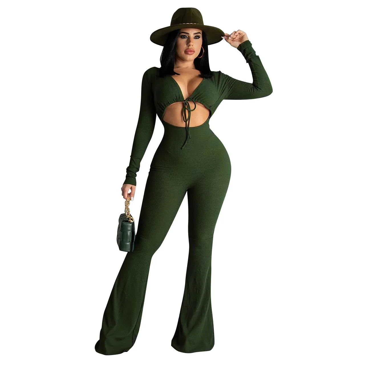 New autumn and winter threaded slim-fit lace-up micro-sleeve jumpsuit, Picture
New autumn and winter threaded slim-fit lace-up micro-sleeve jumpsuit, Picture
