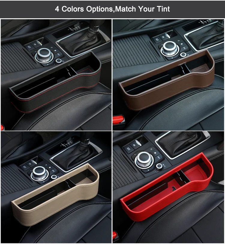 New Luxury PU Leather Car Seat Side Gap Filler Organizer Storage Box with Big Bottle Cup Holder