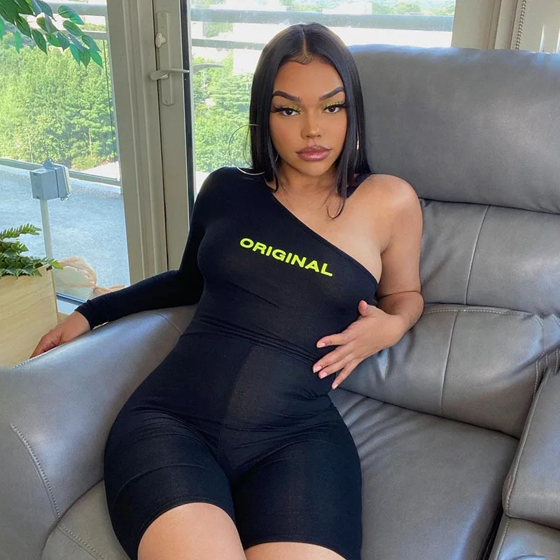 One Shoulder Letter Print Women Romper 2021 New Arrival Fashion Solid Color Skinny One Piece Sportwear
One Shoulder Letter Print Women Romper 2021 New Arrival Fashion Solid Color Skinny One Piece Sportwear
