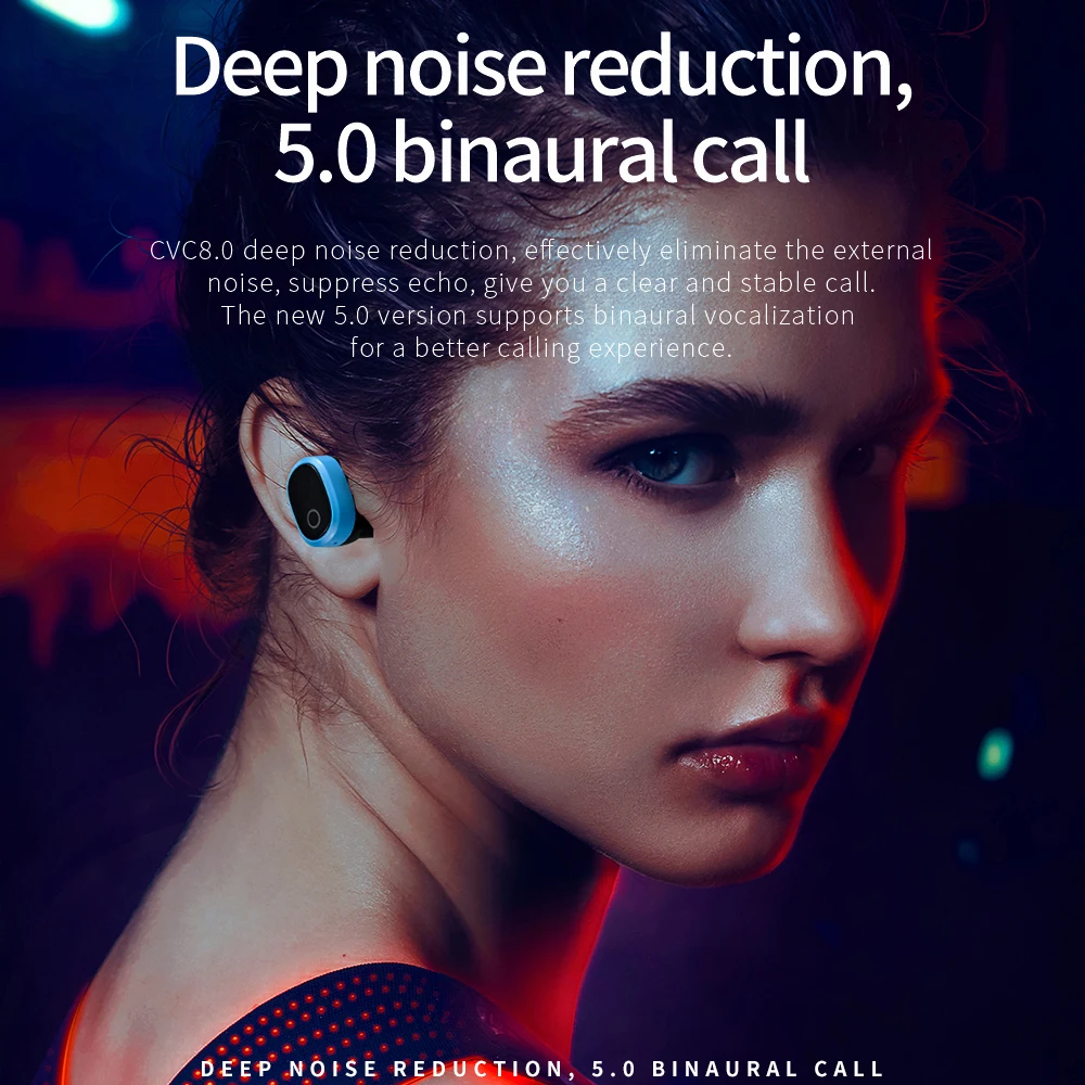 A9 Wireless Bluetooth 5.0 Stereo Headset In-Ear Earphone With Charging Bin Red Blue Black Bluetooth headset in ear fashion - ANKUX.COM