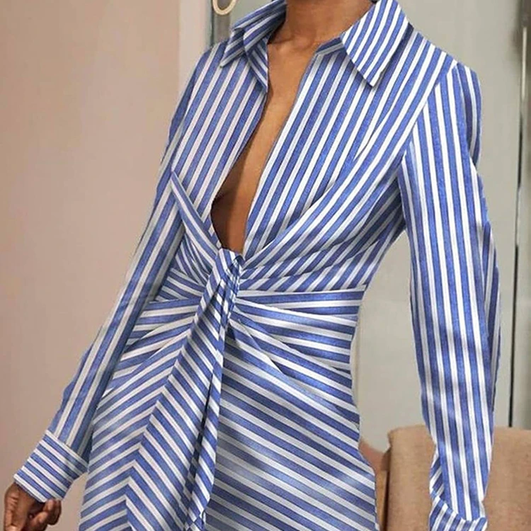 Bomblook X21DS518 Elegant Women Stripe Shirt Dress V-neck Long Sleeve Turn-down Collar Party Wear Dress
Bomblook X21DS518 Elegant Women Stripe Shirt Dress V-neck Long Sleeve Turn-down Collar Party Wear Dress