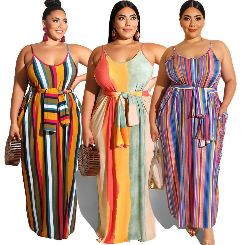 

Plus Size  v- neck Sleeveless Women Striped Cami Materity Dress Summer Wear, As picture