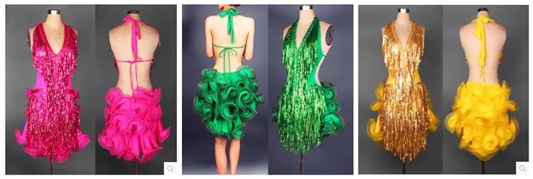  Latin Dance Dress Green Professional Costume for Women Fringe Samba Costume Colorful Womens Ballroom Competition Dresses Tassels
