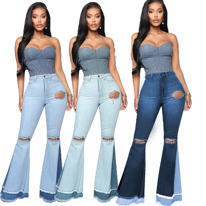 2021 New Fashion Arrivals Summer SexySlim High Waist Wide Leg Hollow Out Bell-bottoms Jeans for Women Wholesale OEM ODM
2021 New Fashion Arrivals Summer SexySlim High Waist Wide Leg Hollow Out Bell-bottoms Jeans for Women Wholesale OEM ODM