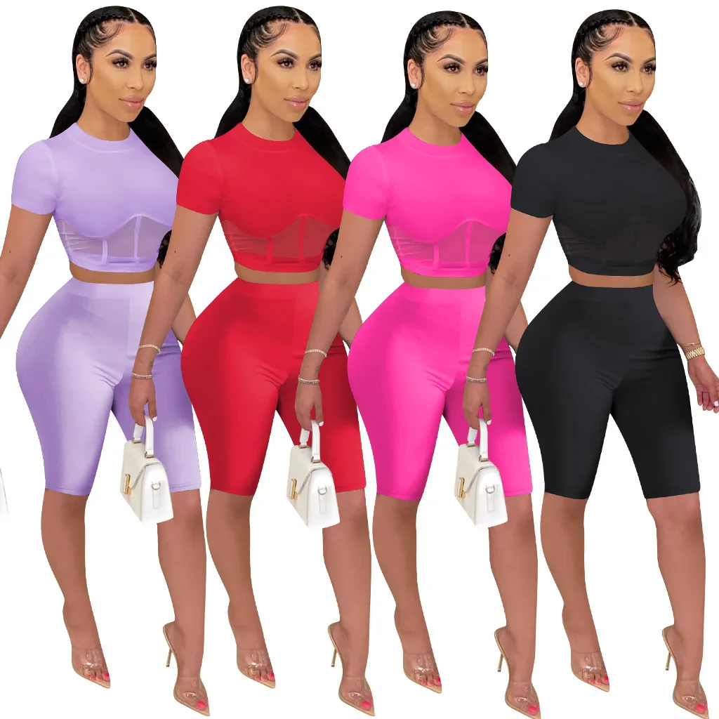 B50737A Europe women fashion pure color mesh patchwork casual sports shorts set, Red/purple/black/rosy
B50737A Europe women fashion pure color mesh patchwork casual sports shorts set, Red/purple/black/rosy