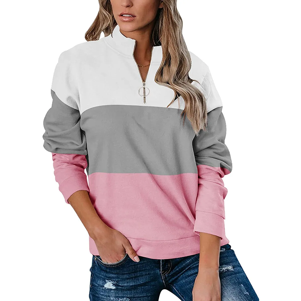 Autumn and winter new casual fashion women's dress color long sleeve stand collar zipper T-shirt hoodie, Customized color
Autumn and winter new casual fashion women's dress color long sleeve stand collar zipper T-shirt hoodie, Customized color
