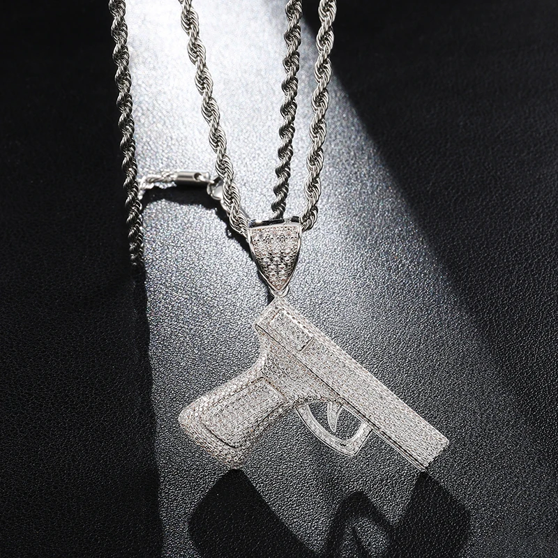 Brass Iced Out Gun Shape Pendant & Necklace For Men Jewelry, 18k gold
Brass Iced Out Gun Shape Pendant & Necklace For Men Jewelry, 18k gold