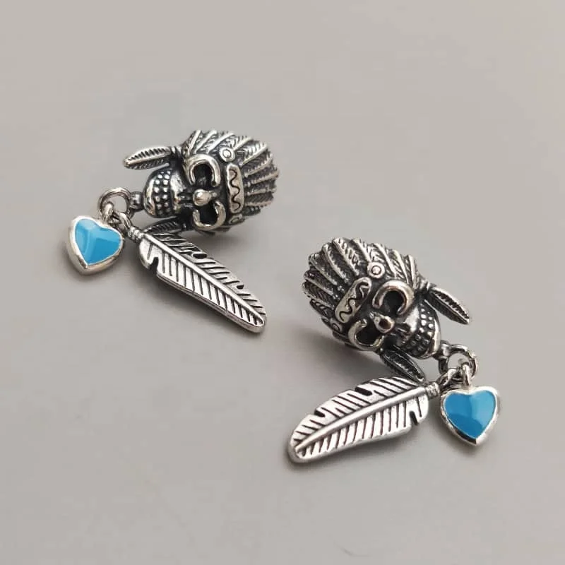 New Arrival silver Jewelry 925 Silver gold plated Earrings Indian Skull feather Heart Enamel Gift 925 Sterling Silver Jewelry, White gold (rose gold, yellow are avaliable)
New Arrival silver Jewelry 925 Silver gold plated Earrings Indian Skull feather Heart Enamel Gift 925 Sterling Silver Jewelry, White gold (rose gold, yellow are avaliable)
