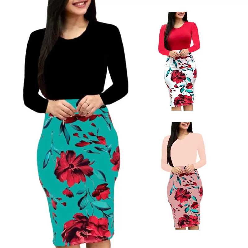 Amazon hot sale autumn European and American color matching flower bag hip dress plus size women
Amazon hot sale autumn European and American color matching flower bag hip dress plus size women