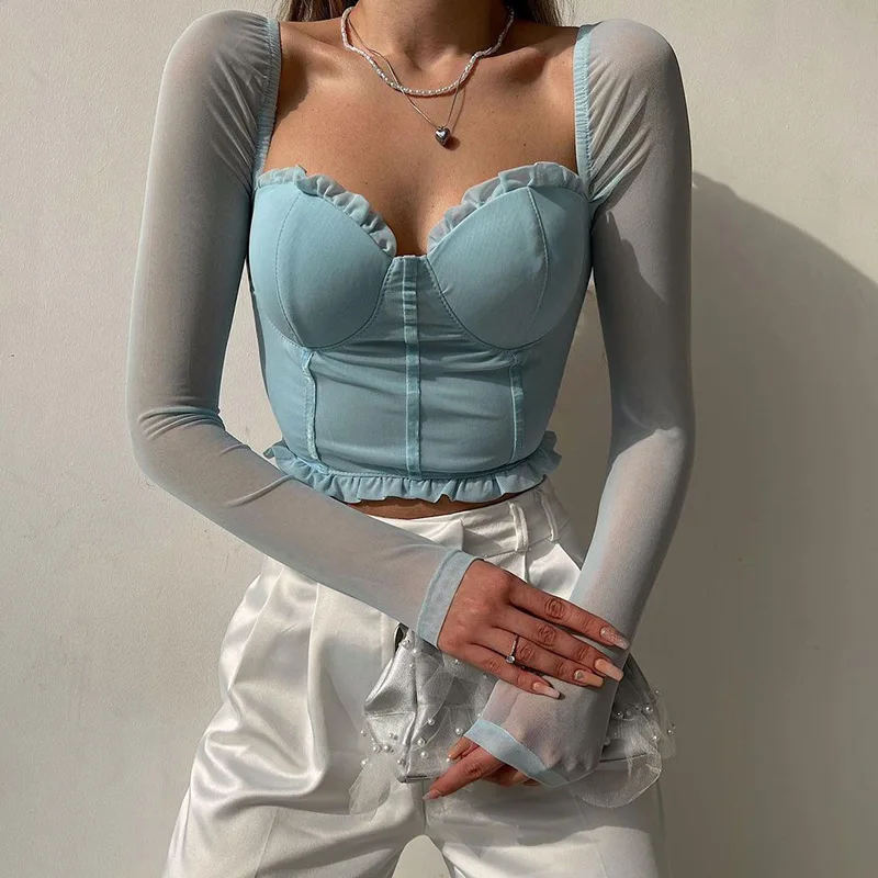 New Product Ideas 2022 Solid Long Sleeve Tube Top For Women Patchwork Mesh Sleeve Crop Top
New Product Ideas 2022 Solid Long Sleeve Tube Top For Women Patchwork Mesh Sleeve Crop Top
