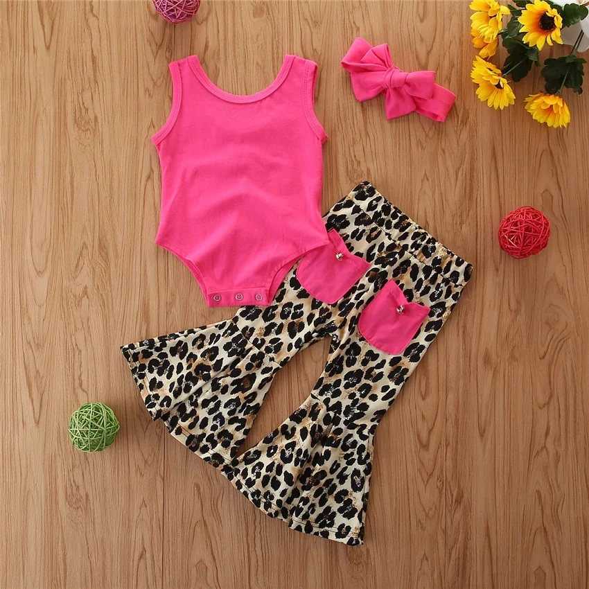 2020 Summer Newborn Baby Girl Clothes Solid Vest Tops Romper+Leopard print Flare Pants Headband Outfit Fashion New Kids 3pcs Set, As picture
2020 Summer Newborn Baby Girl Clothes Solid Vest Tops Romper+Leopard print Flare Pants Headband Outfit Fashion New Kids 3pcs Set, As picture