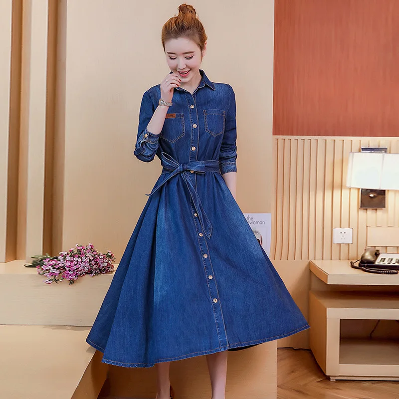 Ladies jeans Dress Spring Autumn Women long sleeve Slim turn down collar Long Denim Dress Female Bow Midi Dress plus size 2XL
Ladies jeans Dress Spring Autumn Women long sleeve Slim turn down collar Long Denim Dress Female Bow Midi Dress plus size 2XL