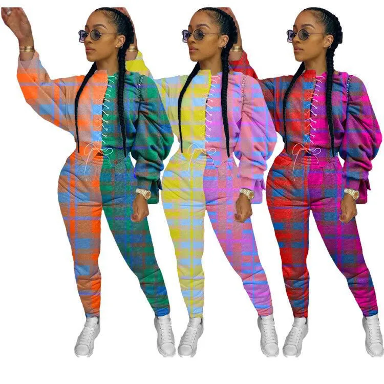 Hot Selling Grid Printing Patchwork Women Sets O-Neck Bat Long Sleeve Drawstring High Waist Pencil Pants Tracksuits Streetwear, As picture
Hot Selling Grid Printing Patchwork Women Sets O-Neck Bat Long Sleeve Drawstring High Waist Pencil Pants Tracksuits Streetwear, As picture