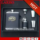 6oz Low Price Customized Print Stainless Steel Leather Classical Whisky Hip Flask Gift Set