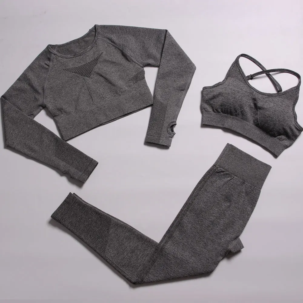 Womens Sports Leggings And Bra Fitness Apparel Athleisure Yoga Long Sleeve Seamless Two Piece Workout Set, Multi colors 
Womens Sports Leggings And Bra Fitness Apparel Athleisure Yoga Long Sleeve Seamless Two Piece Workout Set, Multi colors