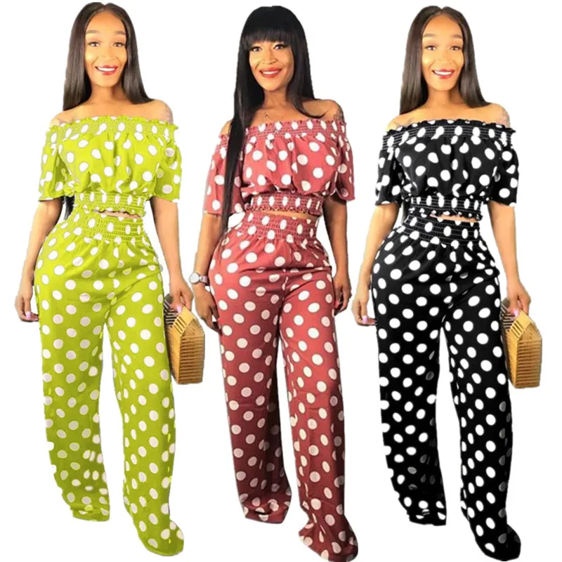 Women 2 Pieces Outfits Polka Dot Printed Off Shoulder Crop Top and High Waist Long Pants Slash Neck Crop Top and long pant
Women 2 Pieces Outfits Polka Dot Printed Off Shoulder Crop Top and High Waist Long Pants Slash Neck Crop Top and long pant
