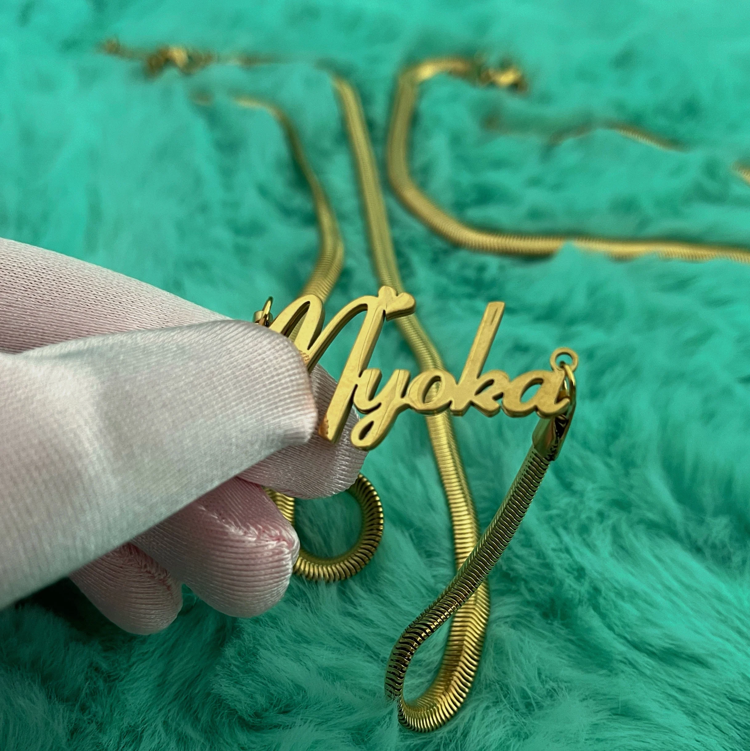 Wholesale Jewelry Gold Custom stainless steel personalized name necklace with snake chain, Colors
Wholesale Jewelry Gold Custom stainless steel personalized name necklace with snake chain, Colors