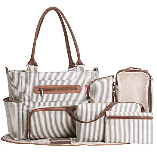 High Quality Diaper Bag with 7 Pieces Complete Set-Waterproof Tote Diaper Bag Streamlined Design Baby Bag, White
High Quality Diaper Bag with 7 Pieces Complete Set-Waterproof Tote Diaper Bag Streamlined Design Baby Bag, White