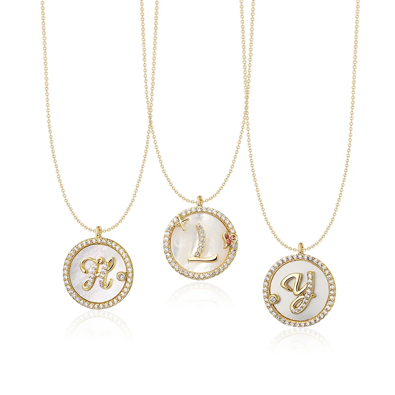 Charare 925 sterling silver shell round CZ letter pendant necklace accessories, Gold & white
Charare 925 sterling silver shell round CZ letter pendant necklace accessories, Gold & white