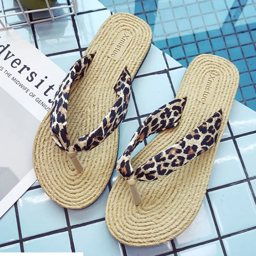 Cheap Jute Bamboo Grass Rattan Leopard Straw Slippers