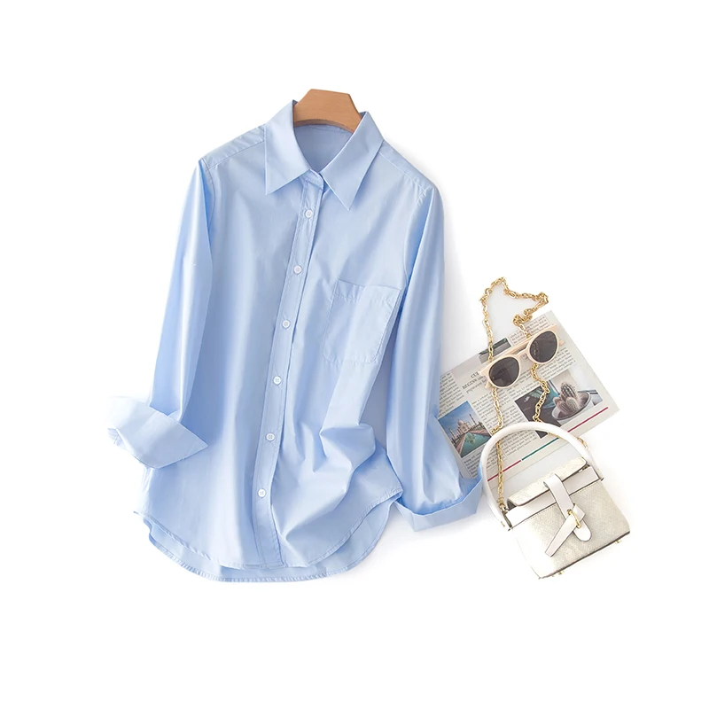 High quality white cotton shirt women classic blue blouse french seam tops lady office wears office shirt for women, Light blue/yellow/custom
High quality white cotton shirt women classic blue blouse french seam tops lady office wears office shirt for women, Light blue/yellow/custom