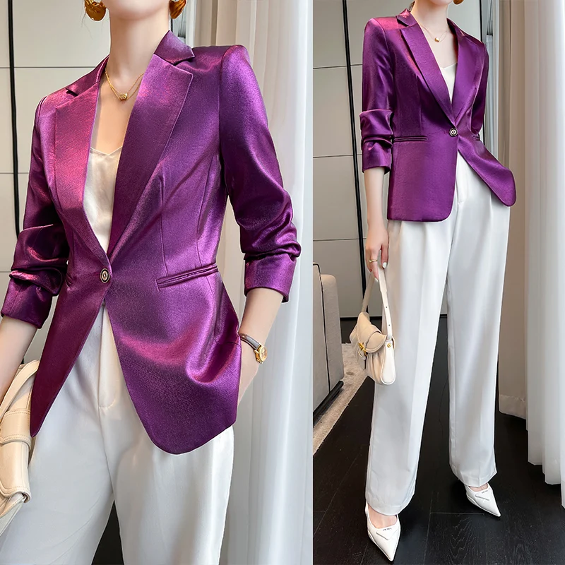 Purple Blue Green Blazer Long Sleeve Blazers Solid One Button Coat Slim Office Lady Jacket Suit Blazer Femme Suit Jacket Women
Purple Blue Green Blazer Long Sleeve Blazers Solid One Button Coat Slim Office Lady Jacket Suit Blazer Femme Suit Jacket Women