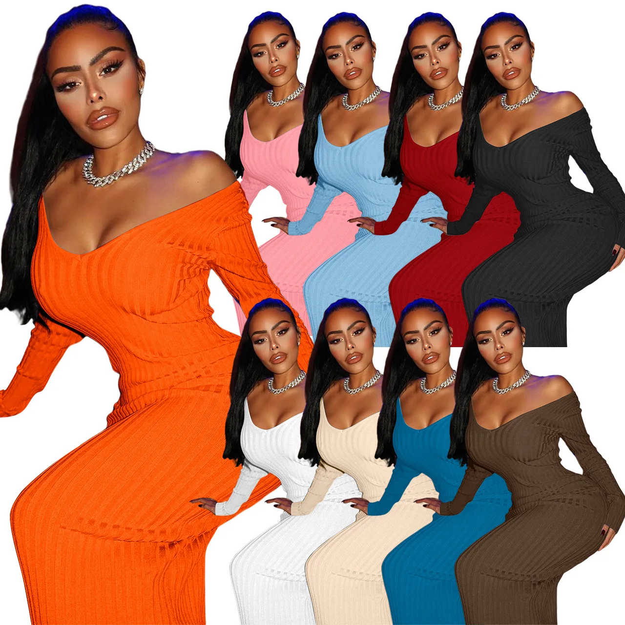 2021 Autumn Spring Dresses Lady Sexy Deep V Neck Bodycon Women Sweater Dress Solid Long Sleeve Midi Dress, Orange,black,white,light blue,coffee
2021 Autumn Spring Dresses Lady Sexy Deep V Neck Bodycon Women Sweater Dress Solid Long Sleeve Midi Dress, Orange,black,white,light blue,coffee