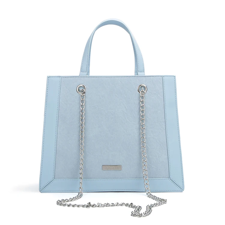 

10348# 2019 Paparazzi luxury high fashion trendy women shoulder bag pu paper effect leather new design lady handbag with chains, Blue color , various color available